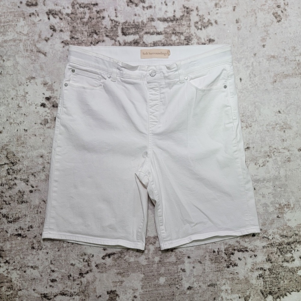 Soft Surroundings Denim Bermuda Shorts Womens Large White Stretch Casual